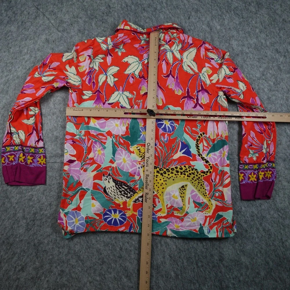 Anthropologie Pajama Top Women‎ Small Red Lil Sire Cheetah Dreams Flannel Sleep